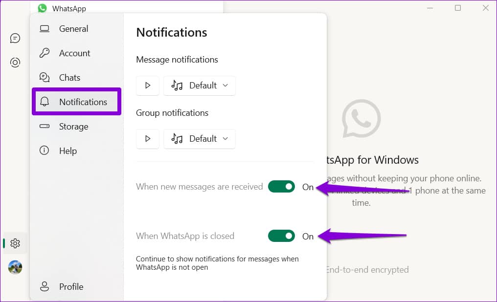 修复 WhatsApp 桌面应用程序在 Windows 11 上不显示通知的 7 大方法-第3张图片-嘻嘻笔记