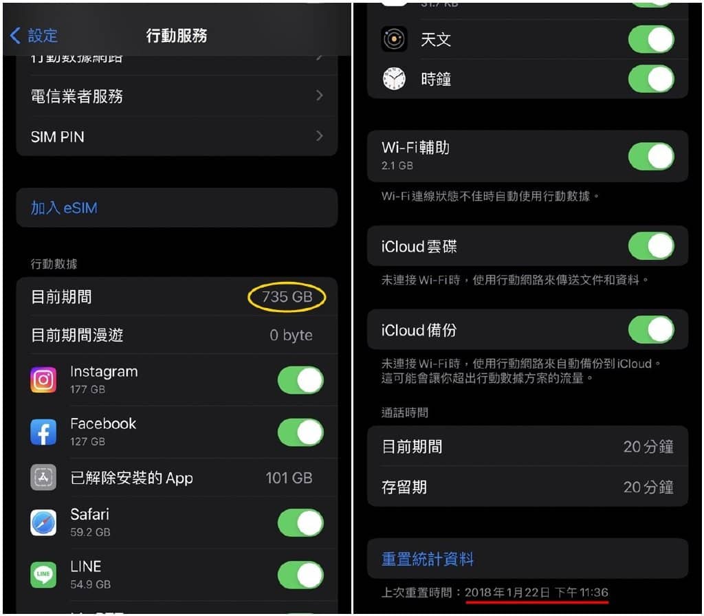 iPhone怎么查询网路用量？行动数据流量重置教学-第2张图片-嘻嘻笔记